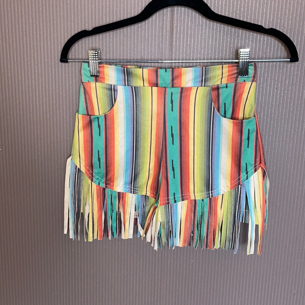 Fashion express striped western shorts size‎ small fringe detail